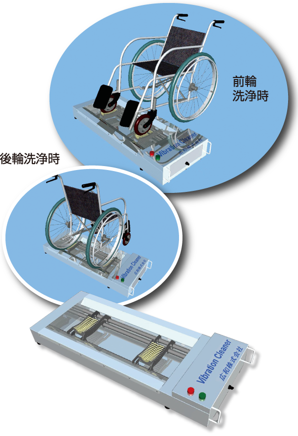 2車輪振動式 車椅子タイヤ洗浄装置